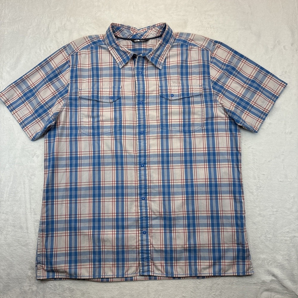 The North Face Plaid Camp Shirt Mens XL Outdoor Snap Button Short Sleeve